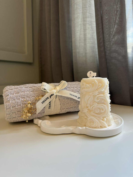 Handmade Baroque Pillar Candle – Luxury Decorative Design