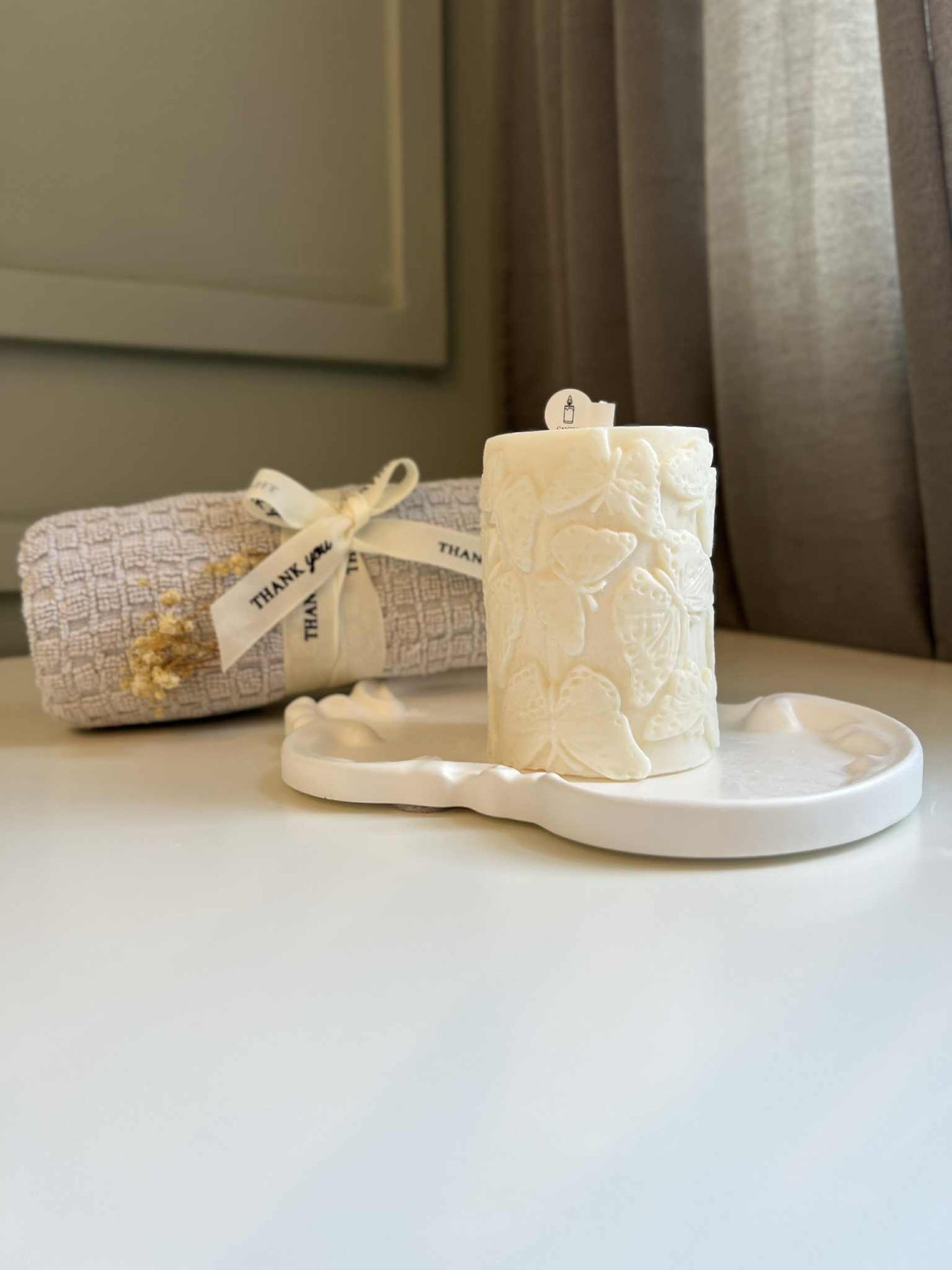 Butterfly & Floral Candle Duo, 3D – Handmade Decorative Set