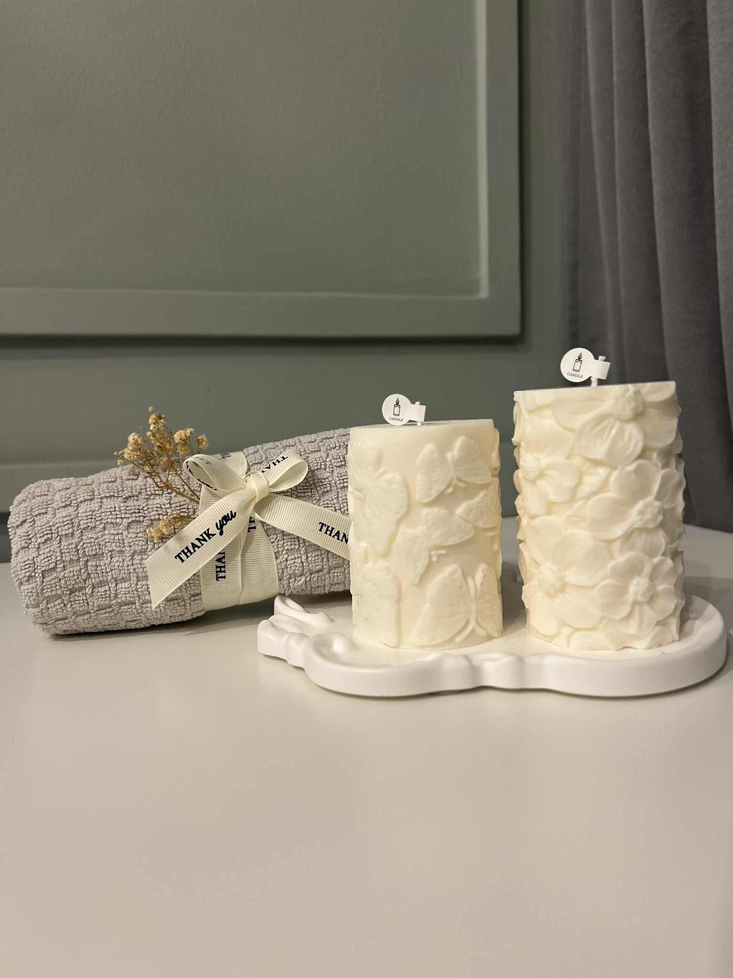Butterfly & Floral Candle Duo, 3D – Handmade Decorative Set
